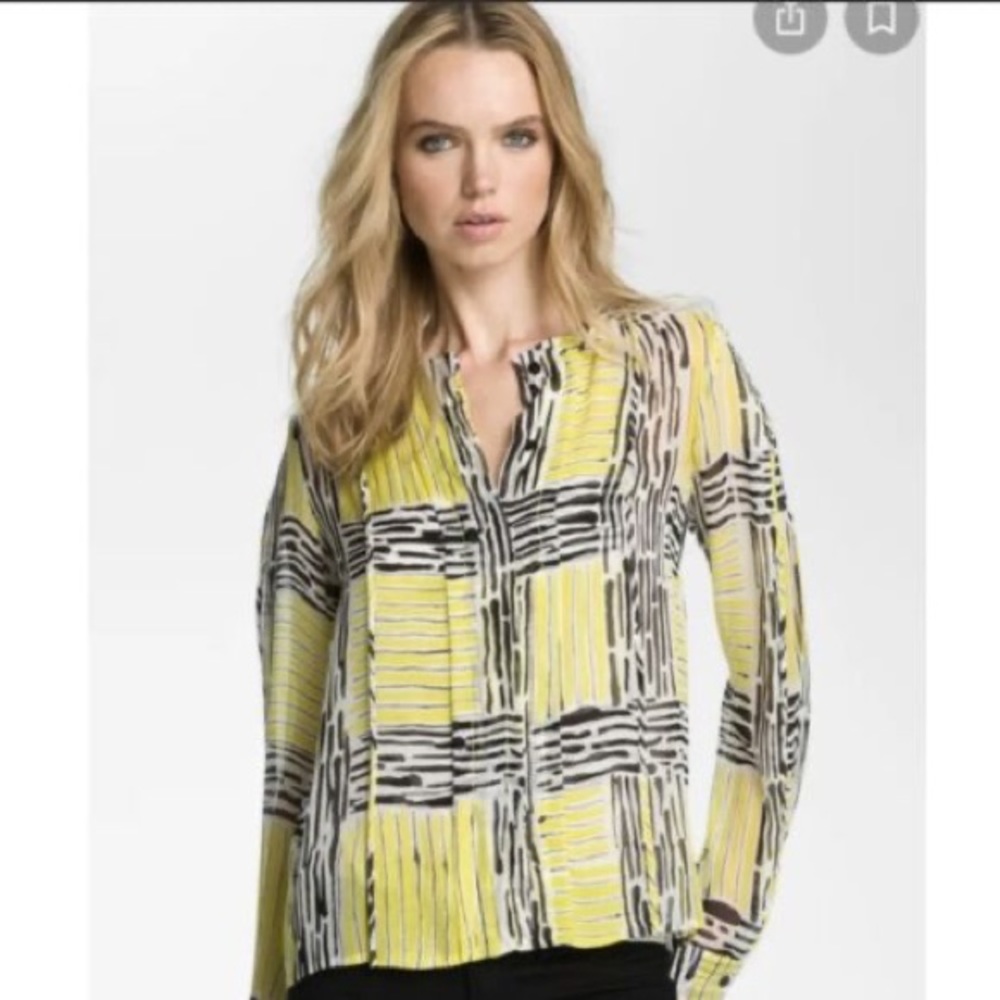 Diane von Furstenberg Yellow and Black Blouse -silk